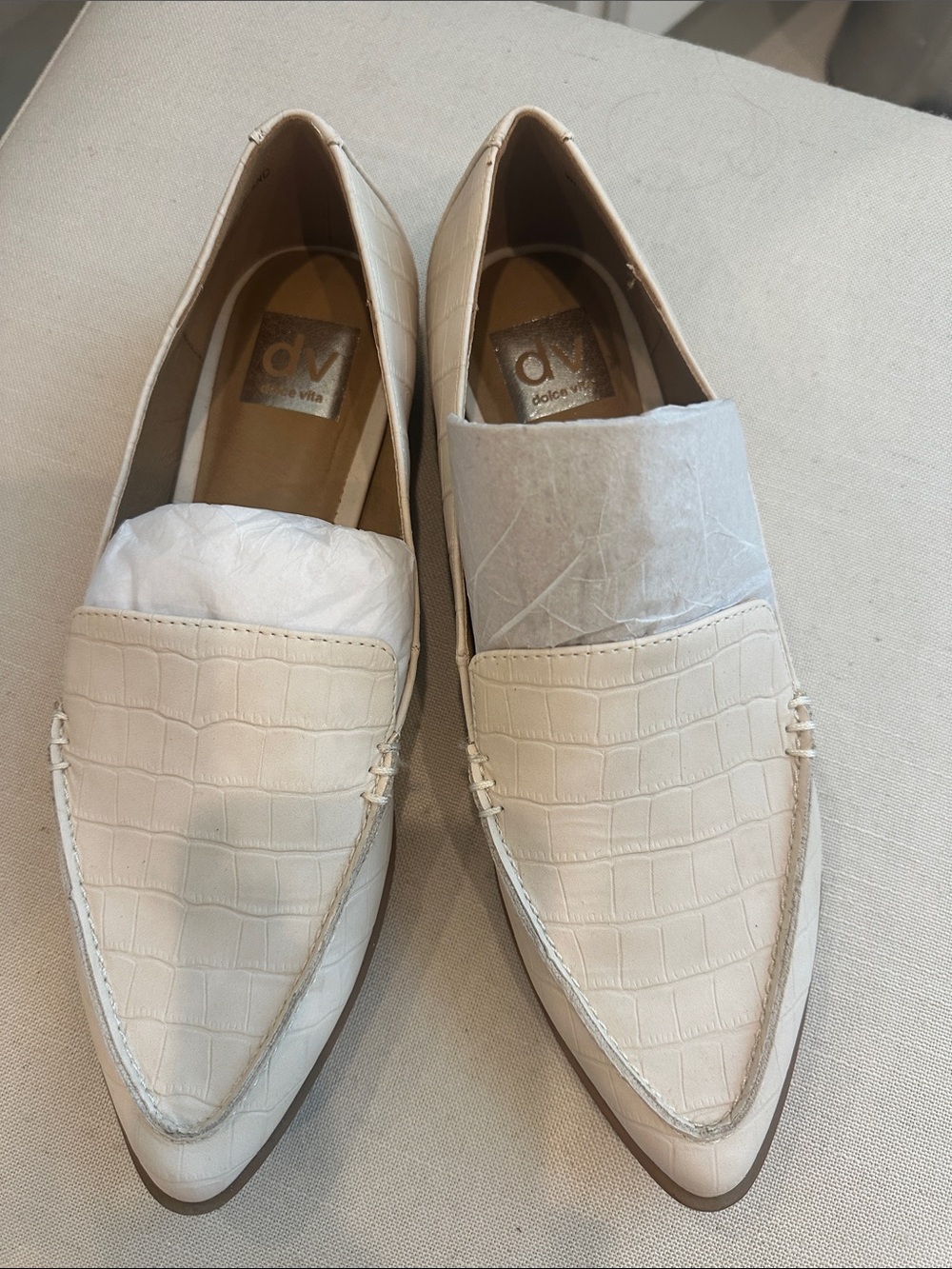 Dolce Vita White Croc-Embossed Leather Slip-On Loafers
